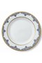 White Porcelain Dessert Plate with Golden Rim & Navy Blue Floral Design — 8 Inch