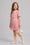 Girl's Ruffled Square Collar Ribbon Pocket Detailed Top with Elastic Waist Pleated Powder Skirt Set - 3