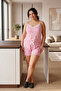 Tiny Sheep Patterned Lace Collar Summer Soft Textured Plus Size Pajama Set Pink