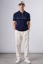 Men's Striped Detailed Knitwear Navy Blue Polo Neck T-Shirt - 2
