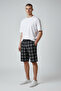Modal Cotton Men's Shorts - Black Plaid Pattern, Elastic Waist, Comfortable Summer Shorts with Pockets Pocketed