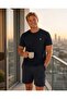 Men's Navy Blue Buttonless Crew Neck Summer Viscose Short Sleeve Pocketed Above Knee Shorts Pajama Set - 4
