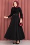 Degaje Collar Belted Sandy Dress Black - 4