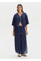 Navy Blue Slit Detailed Linen Trousers - 4