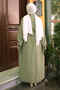 Khaki Buttoned Dress with Waist Tie - 5