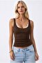 Lace Detailed Gathering Slim Ribbed Camisole Undershirt. 95% Cotton.