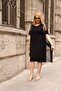 Plus Size Black Dress with Tulle Detail - 4