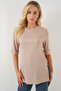 4332 Knitted T-Shirt with Side Slits - Biscuit - 3