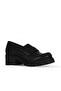 Black Leather Women's Wedge Heeled Shoes - 2