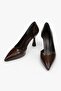 Women's Lucas Brown Leather Asymmetrical Cut Heeled Shoes Stiletto - 3