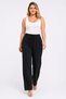 Women's Plus Size Black, Stone Embellished, High Waist, Ironed Crease Stitched, Elastic Waist and Tie-Up Cotton Satin Trousers 65N39528 - 3