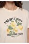 Regular Fit Round Neck Printed Women's Ecru Short Sleeve T-Shirt - 4