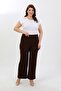Women's Brown Lycra Crepe Wide Leg Plus Size Trousers