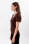 Organic Cotton Brown Women's Short Sleeve V-Neck T-Shirt - 4