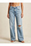 Stradivar, High Waist Ripped Detailed Wide Leg Jean Pants -