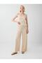 Stone-Colored Wide-Leg Pleated Knitted Trousers - 2