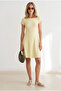 Women's Yellow Crew Neck Mini Flared Interlock Dress Elb-19002661 - 3