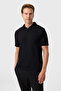 Regular fit buttonless black polo collar t-shirt