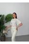 Women's White-Brown Crew Neck Wide Sleeve Polka Dot Blouse Elt7249 - 2
