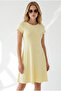Women's Yellow Crew Neck Mini Flared Interlock Dress Elb-19002661