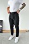 Black Regular Fit Fabric Trousers with Waist Rope Detail - 2