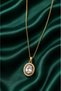Victoria Oval Stone Steel Necklace (Gold Color)