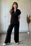 Linen Waist-Tied Black Shirt and Trousers Set - 5