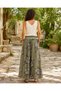 Khaki Color Floral Patterned Italian Linen Trousers with Belt Detail - 3