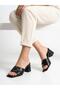 Women's Black Buckle Detailed Thick Heeled Slippers - 3