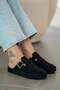 Cossa Women's Closed-Front Rope Detailed Suede Slippers Black - 3