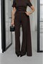 Brown Blouse and Trousers Set with Side Belt Detail - 6