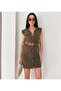 Women's Belted Double Pocket Buttoned Sleeveless Safari Mini Dress - 3