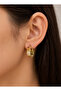 Gold Color Stone Steel Hoop Earrings - 3