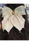 Stone Detailed Cream Champagne Satin Bow Hair Clip - 3