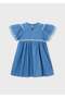 Girl's Floral Embroidered Dress Blue - 3