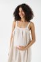 1592-Natural Linen Strap Maternity Wear Salopet Mnii Dress - 5