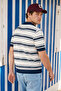 Men's Polo Collar Striped Buttoned Short Sleeve Knitwear T-Shirt Navy Blue-White 26S2017 - 3