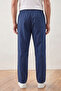 Men's Dad Comfortable Fit Navy Blue Linen Raw Fabric Trousers - 3