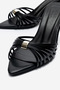 Women's Pointed Toe Thin Heeled Gold Buckle Stylish Slippers Kelis Black Skin - 4