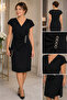 Black Draped Evening Dress with Stone Detail (Narrow Fit) - 3