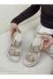 Beige Leather (Wesa) Gold Buckle Detail Women's Slippers