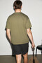 Vito men's 100% organic cotton embroidered text detail oversized loose fit short sleeve dark khaki t-shirt - 5