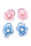 Set of 4 Glittery Satin Flower Hair Clips – Pearl Detailed Elastic Clip, Pink & Blue Girls' Hair Accessory - 4