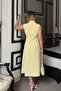 Yellow Vio Polo Collar Zero Sleeve Waist Draped Buttoned Women's Midi Dress - 5