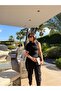 Women's Black Draped Asymmetrical Blouse and Shalwar Pants Ravenala Set – Comfortable Fit, Stylish Two-Piece Set 7961