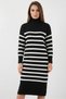 Women's Turtleneck Striped Knitwear Black Dress - 6