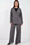 Women's V-Neck Regular Waist Vertical Stitching Detailed Gray Two-Piece Set - 3