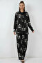 Women's Shirt Collar Floral Patterned Viscose Black Double Set - 3