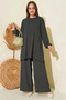 Women's Round Neck High Waist Wide Leg Anthracite Suit