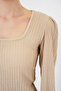 Women's Square Neck Embossed Fabric Biscuit Blouse - 3